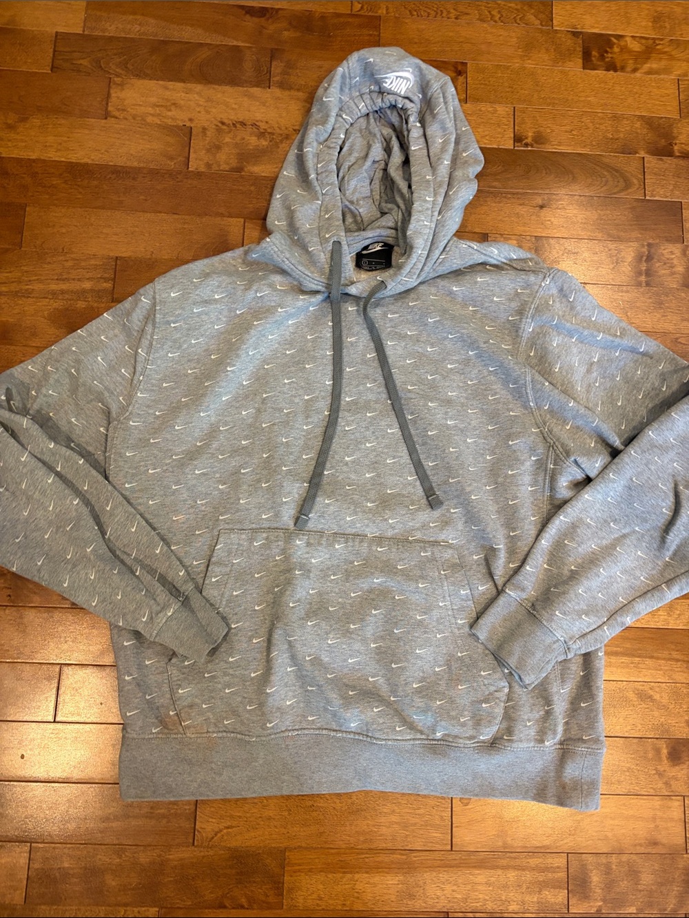 Nike Light Gray Hoodie with White Mini Swoosh Print